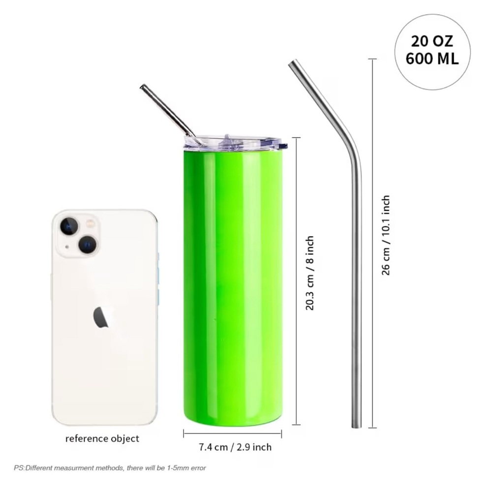 (3) Green Stainless Steel Tumblers with Straws